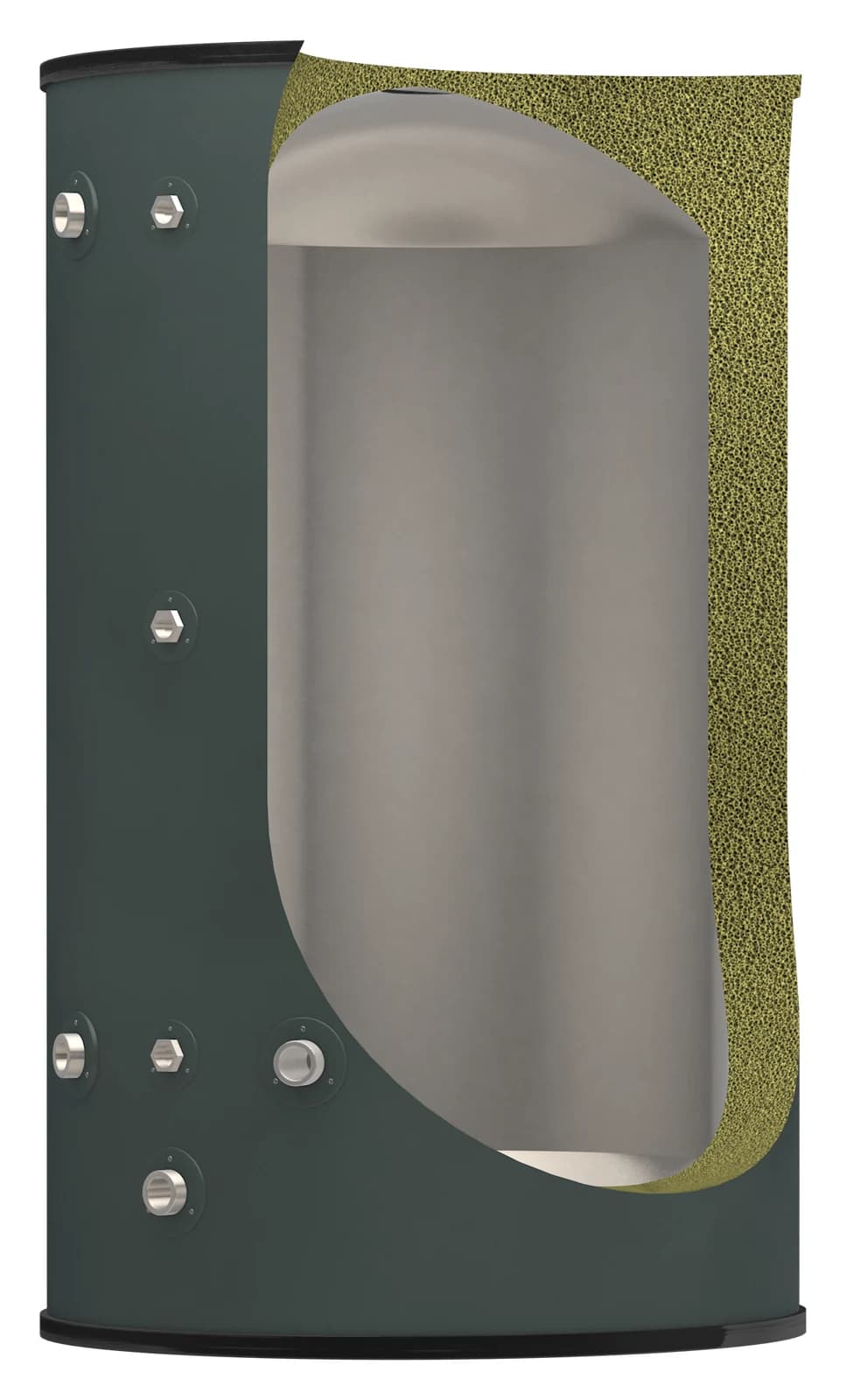 Cut-away of a World Heat buffer vessel, showing inside the vessel