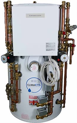 Pre-plumbed and wired heat pump cylinder package