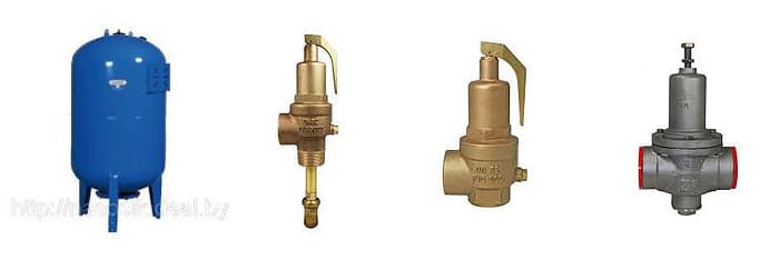 Unvented system components kit for World Heat Cylinders commercial calorifiers, including expansion vessel and valves.