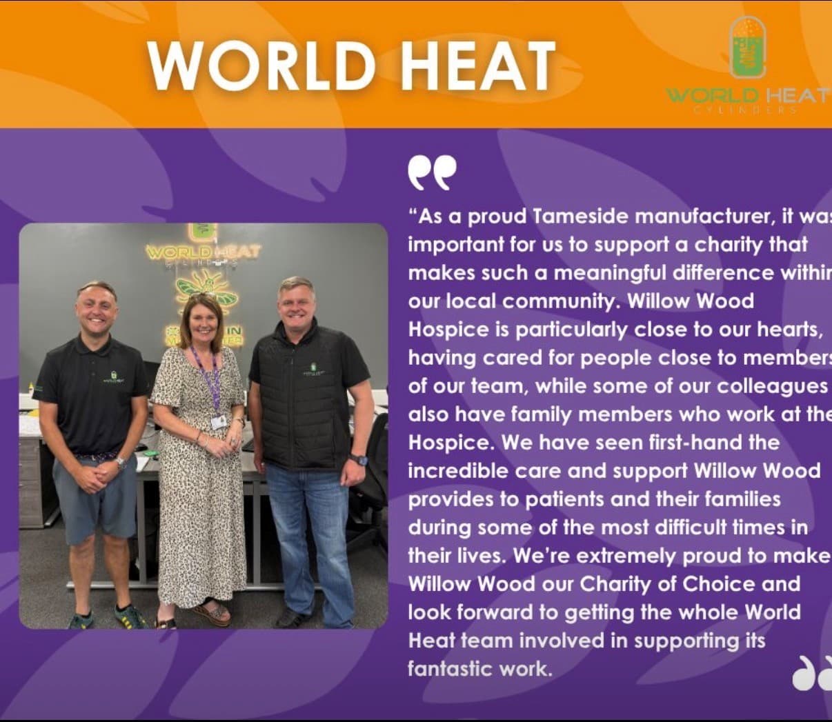 MD Mark Sidebottom and our head of sales Jonathan Greenwood with partnership development lead from Willow wood hospice Joanne Lees